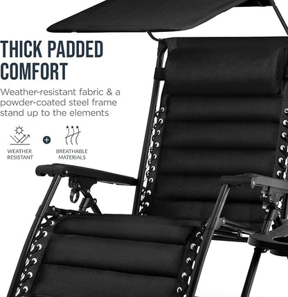 Best Choice Products Oversized Padded Zero Gravity Chair w/Canopy Headrest Cup - Image 6
