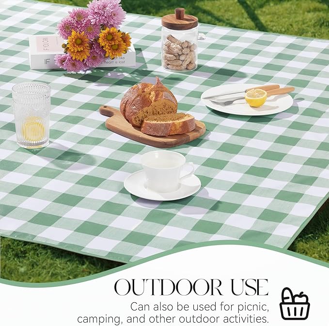 MOSAYT Rectangle Vinyl Tablecloth, 100% Waterproof Buffalo Gingham Plastic Table Cloth, Heavy Duty Wipeable Table Covers for Picnic, Outdoor, Camping - 54 x 54, Green