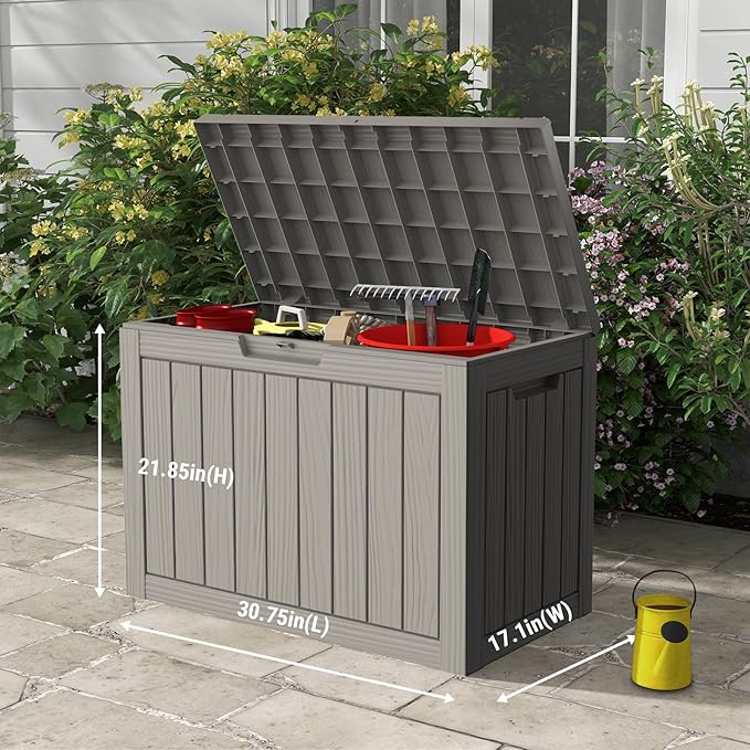 Mars Villa 45 Gallon Outdoor Storage Box, Resin Deck Box Waterproof, Storage Chest for Outside Patio Furniture Cushions, Pool Supplies, Garden Tools, UV Resistant and Weatherproof, Greige