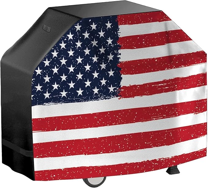 US Flag 64 Inch Grill Cover - Waterproof, Heavy Duty Universal Cover for Outdoor & BBQ Grills