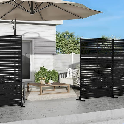 Casaphoria Metal Privacy Screen Outdoor, 72" H x 47" W Freestanding Decorative Privacy Screen for Patio Deck Balcony Garden with Stable Base, Louvered Black