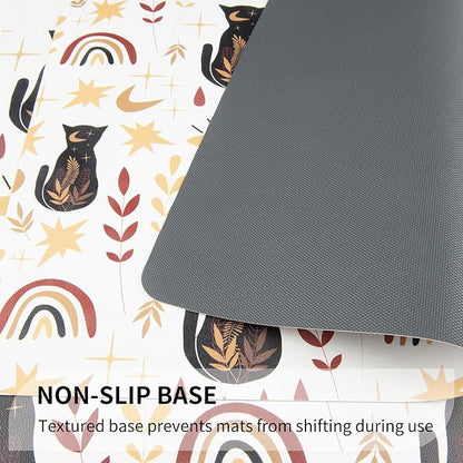 QIYI Placemats Set of 6, 12x18 Inch Faux Leather Place Mats for Kitchen Dinning, Heat Resistant Anti Slip Folk Table Mats, Waterproof Wipeable Washable Placemat Party Table Décor, Boho Black Cats
