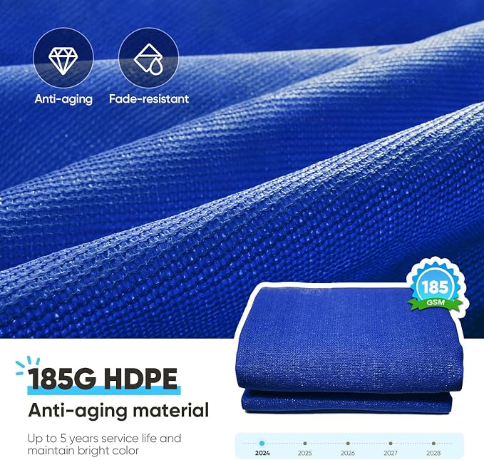Quictent Sun Shade Sail for Patio w/Hardware Kit 185GSM 20x20ft Blue | Square - Image 3