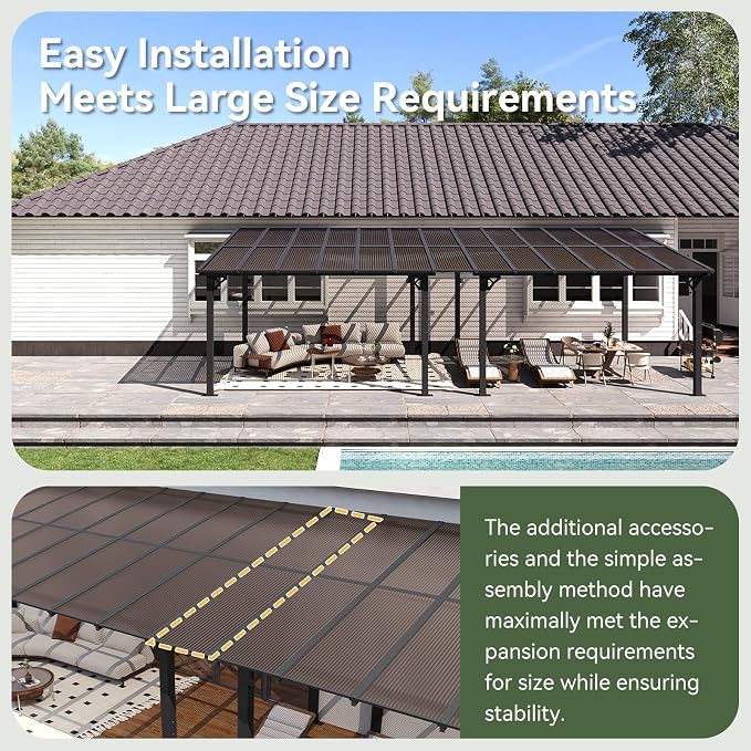 Aoxun 26’x10’ Gazebo with Aluminum Frame & Polycarbonate Panel, Outdoor Patio - Image 8