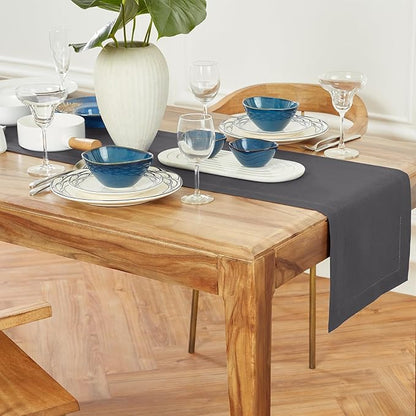 Solino Home Linen Charcoal Table Runner 72 Inches Long - 100% Pure Linen Medium Weight Hemstitch Table Runner 14 x 72 Inch for Dresser, Dining, Winter
