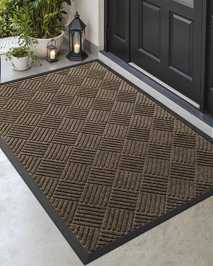 DEXI Front Door Mat Outside Entrance, 2x4 ft Rubber Entry Doormat Heavy Duty, Welcome Mats Non Slip for Inside House Floor Entryway Back Doors Exterior Patio, Diamond Brown