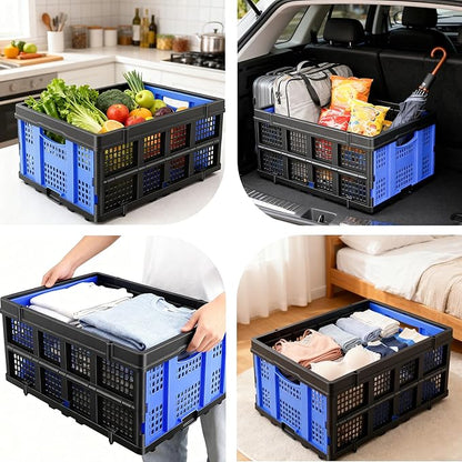 PMMJ 55L Collapsible Crate for Storage, 22”L x 15.8”W x 10.2”H, Heavy Duty PP Foldable Storage Bins, Space-Saving Stackable Containers for Home, Car & Shopping
