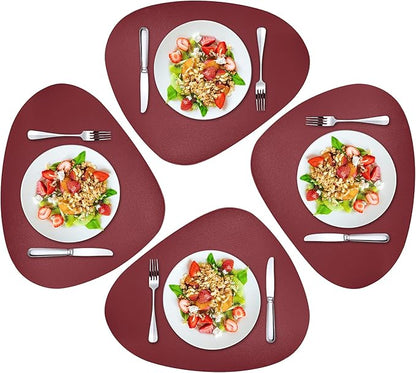 Herda Burgundy Placemats Set of 4 for Dining Table, Wine Red Leather Table Mats Place Mats Wipeable Washable Placemats for Kitchen Dining Patio Table Easy to Clean Holiday Table Christmas Table Mats