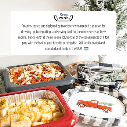 Fancy Panz - Marble 9x13x2" Aluminum Foil Pan Carrier with Lid - Elevated Food Serving Tray - Portable Casserole Carrier with Lid - Made in the USA Hosting Essentials