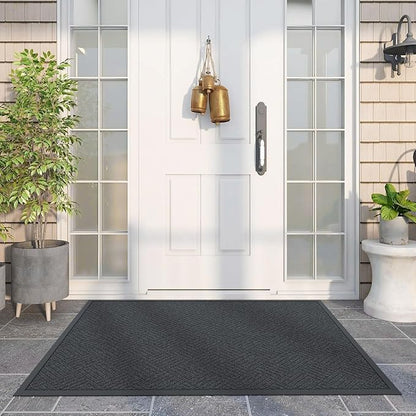 Front Door Mat Outside Entrance, 4' x 3' Heavy Duty Indoor Outdoor Door Mats for Entryway, Trap Dirt Outdoor Doormat Low Profile, Non Slip Welcome Mats for Front Door, Artificial Grass