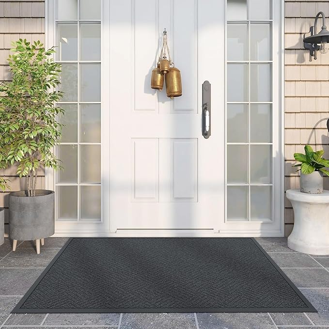 Front Door Mat Outside Entrance, 5' x 3' Heavy Duty Indoor Outdoor Door Mats for Entryway, Trap Dirt Outdoor Doormat Low Profile, Non Slip Welcome Mats for Front Door, Artificial Grass