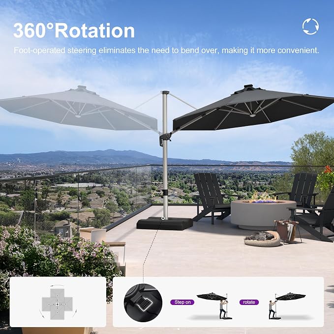 PURPLE LEAF Cantilever Patio Umbrella 11ft Round Solar LED Light, Stays bright - Image 6