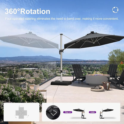 PURPLE LEAF Cantilever Patio Umbrella 11ft Round Solar LED Light, Stays bright - Image 6