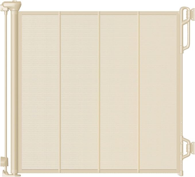 Reinforced Retractable Baby Gate or Mesh Dog Gate,Easy to Use for Stairs, Doorways, Hallways, Indoor, Outdoor, Wide Pet Gate 33.5" Tall, Extends to 55" Wide, Cream