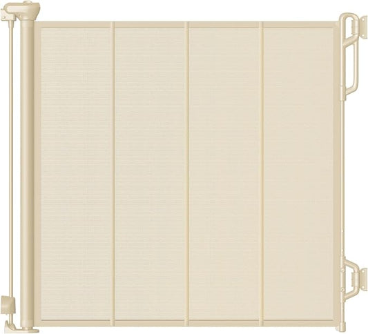 Reinforced Retractable Baby Gate or Mesh Dog Gate,Easy to Use for Stairs, Doorways, Hallways, Indoor, Outdoor, Wide Pet Gate 33.5" Tall, Extends to 55" Wide, Cream
