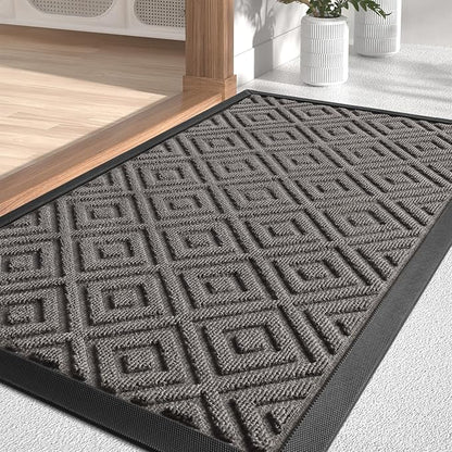 LEKEEPGO Large Front Door Mat Outside Entrance 24"x36", Drainage Welcome Matt Outside, Absorbent Doormat, Non Slip Rubber Mats, Dirt Resist Door Mats for Front Door, Patio, Home Entrance, Grey