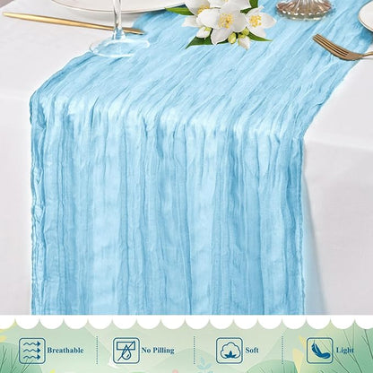 20 Packs Cheesecloth Table Runner 10FT Long Boho Gauze Fabric Table Runner Vintage Rustic Sheer Runners for Wedding Party Bridal Baby Shower Table Decorations (Light Blue )