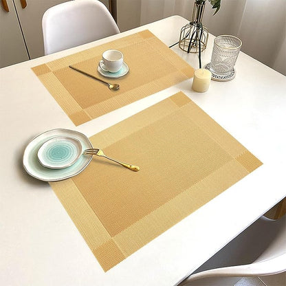 Placemats Set of 8 Washable&Wipeable Place mats for Dining Table Kitchen Indoor Outdoor Table Mats Heat Resistant Non Slip Woven Vinyl Table Placemats (Gold，8PCS)