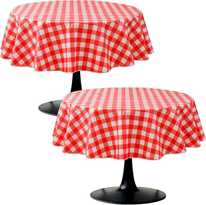 Nasitos Red and White Checkered Tablecloth 60 Inch Round for Christmas, Vinyl Tablecloth with Flannel Backing for Picnic, Round Dining Table, Outdoor Travel, 2 Pack