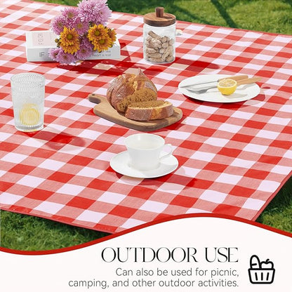 MOSAYT Rectangle Vinyl Tablecloth, 100% Waterproof Buffalo Gingham Plastic Table Cloth, Heavy Duty Wipeable Table Covers for Picnic, Outdoor, Camping - 54 x 120, Red