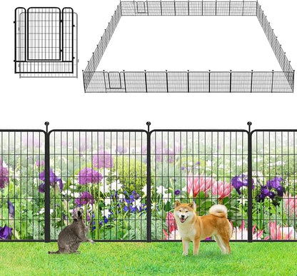 Garden Fence with Gate Metal Fencing Outdoor for Yard, 32in x92ft 40 Panels Outdoor Dog Fence Temporary Fence for Dogs Outside, Rustproof Garden Fencing Flower Bed Edging for Patio