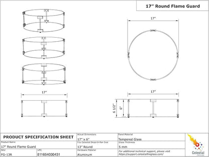 Celestial 17" x 6" Round Wind Guard, fits Celestial 13” Round Fire Pit Burner Pans for Gas Fire Pits