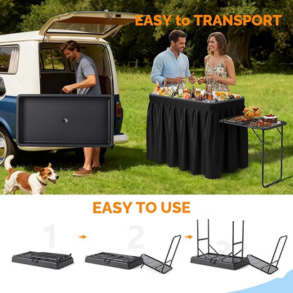 VINGLI Ice Table with Side Table, Portasble Cooler Table with Removable Skirt, Patio Table, Indoor & Outdoor Bar for Events, Parties and Camping Black