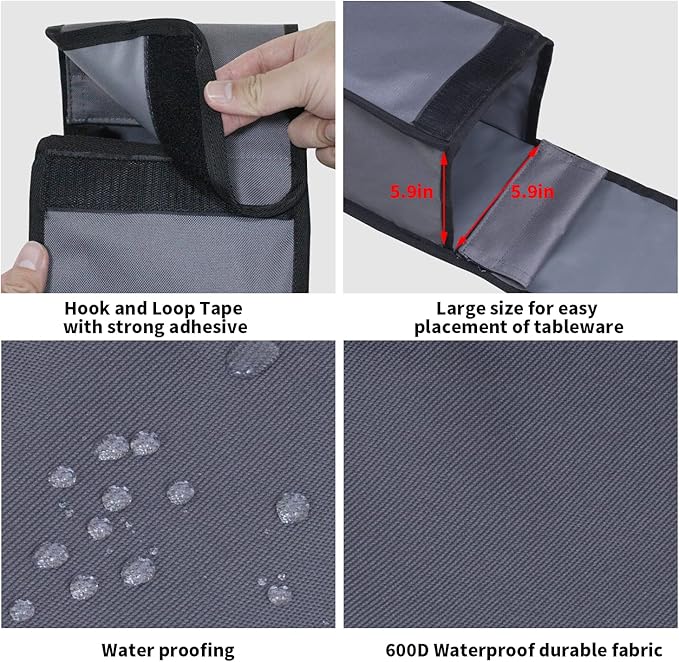 Grill Utensil Accessory Storage Bag Grey Waterproof BBQ Tool Storage Bags Grill Tools Foldable Barbecue Appliance Bracket Bag for Camping Hiking Barbecue