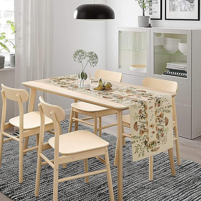 Wild Mushroom Table Runner, Retro Floral Plants Botanical Print Table Cover for Kitchen Dining Table Wedding Home Party Decor, 13x36inch