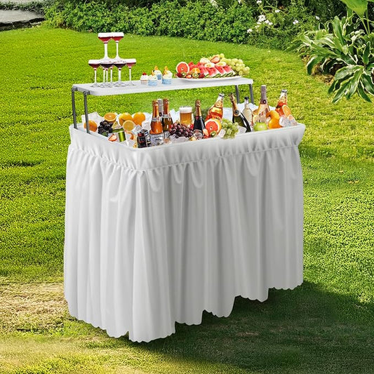 VINGLI Ice Table with Extra Storage Shelf, Portasble Cooler Side Table with Removable Skirt, Patio Table, Indoor & Outdoor Bar for Events, Parties and Camping