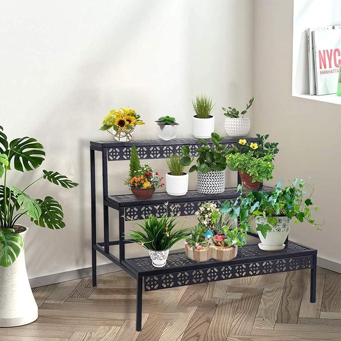 aboxoo 3-Tier Stair Style Metal Plant Stand, Large Indoor Outdoor Shelf | Holds - Image 7