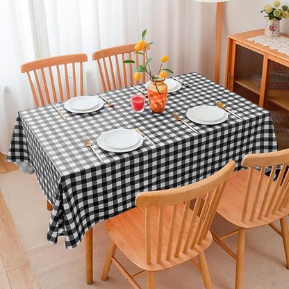 Nasitos 2 Pack Gingham Vinyl Tablecloth 60x102 Inch-Rectangle Picnic Table Cover Waterproof Vinyl Plastic Table Cloth, Black and White Checkered Flannel Backed Tablecloth for Parties, Dinner, Outdoor