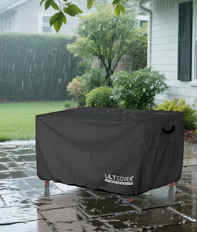ULTCOVER Rectangular Gas Fire Pit Table Cover 43x22 inch Waterproof Heavy Duty Firepit Cover, Black