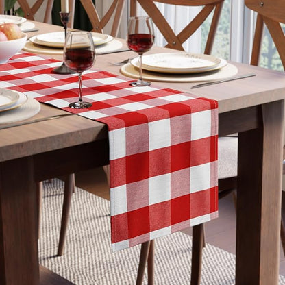 Encasa XO Cotton Dining Table Runner | Buffalo Red Checks | Size 13x72 in - Machine Washable & Durable