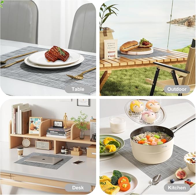 Placemats Set of 6，Non-Slip PVC Weave Table Mats Easy to Clean，Heat Resistant Place Mats for Kitchen Dining Table Decoration Indoor Outdoor，Gray