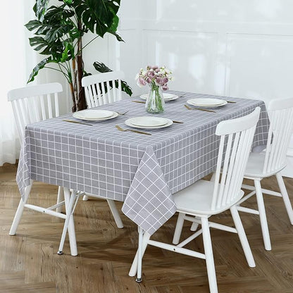 Romanstile Rectangle Vinyl Tablecloth, 100% Waterproof Oil-Proof Checkered Plastic Table Cloth, Heavy Duty Wipeable Table Covers for Dining, Camping, Picnic, Outdoor - 54 x 120 Inch, Grey