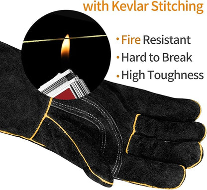 Leather Welding Gloves - Thick Premium Cow Split Leather, Heat Resistant, Welding, Grilling, BBQ & Fireplace