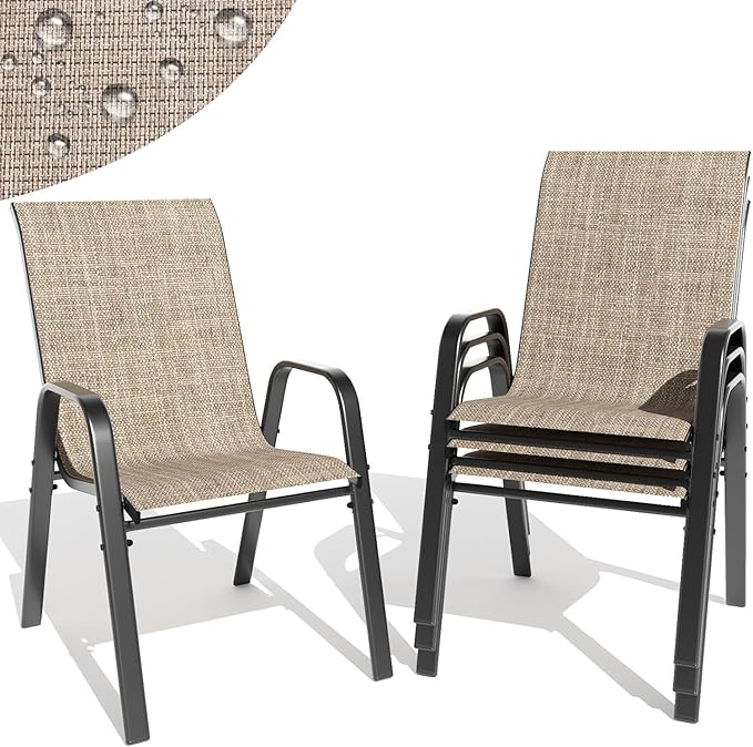 Patio Dining Chairs Set of 4 Outdoor Stackable Dining Chairs by TQKVIPI