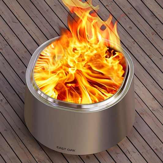 EAST OAK Camber Fire Pit Smokeless 21'' for Outside Patio, 304 Stainless Steel Wood Burning Fireplace, Portable Outdoor Bonfire Pit with Poker, Stand & Removable Ash Pan for Camping, Chisel Steel