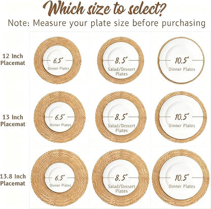 Round Woven Placemats 12 inch Set of 10 - Boho Farmhouse Natural Rattan Table Mats for Dining, Circular Place Mats for Kitchen Table Decor, Farmhouse Weave Placematsfor Dining Table Decor