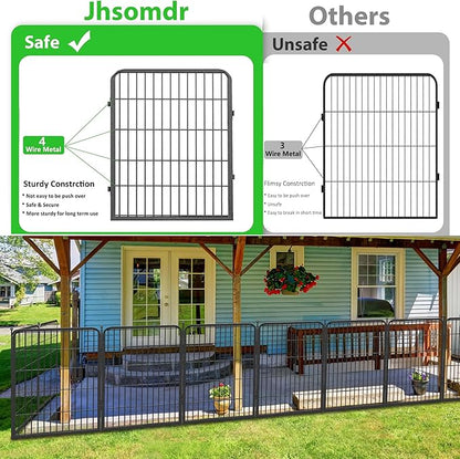Garden Fence with Gate Metal Fencing Outdoor for Yard, 32in x128ft 56 Panels Outdoor Dog Fence Temporary Fence for Dogs Outside, Rustproof Garden Fencing Flower Bed Edging for Patio