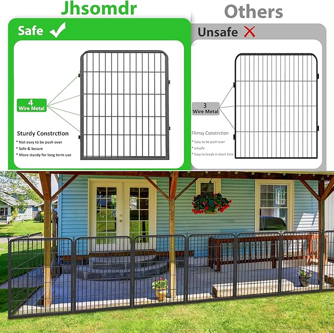 Garden Fence with Gate Metal Fencing Outdoor for Yard, 32in x69ft 30 Panels Outdoor Dog Fence Temporary Fence for Dogs Outside, Rustproof Garden Fencing Flower Bed Edging for Patio