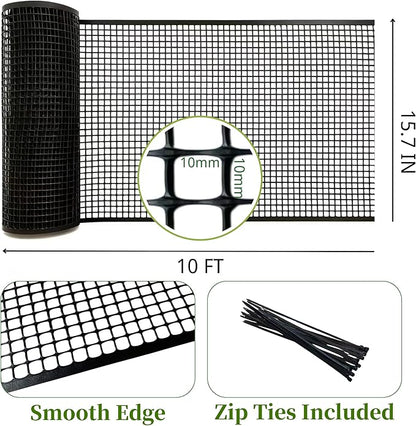 PotatoLife Plastic Wire Mesh Fence, Balcony Fence for Baby and Pets, Safety Fence, Stair Protector, Poultry, Garden, Tree Support, Durable Material, Free Zip Ties (Black, 15.7'' x 10')