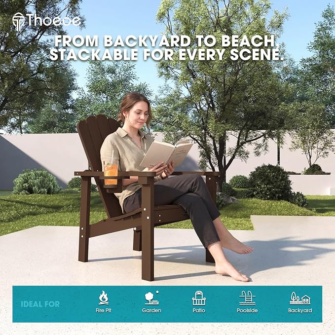 THOEOE Stackable Adirondack Chair Set of 2, HDPE All-Weather Fire Pit Chair | - Image 7