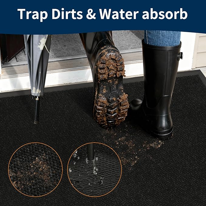 4' X 24' Commercial Outdoor Doormats Customized Sizes,Thick Heavy Duty Rubber Door Mat Indoor Outside, 0.35" Low Profile All-Weather Waterproof Matt for Garage Floor Patio Porch Entrance Entryway