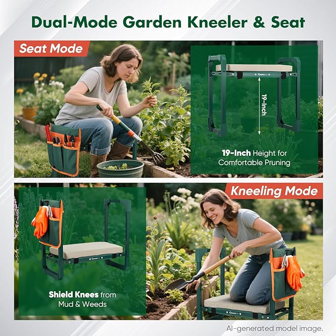 SakerPlus Garden Kneeler and Seat, Heavy Duty Foldable Garden Stool | 10-inch - Image 6