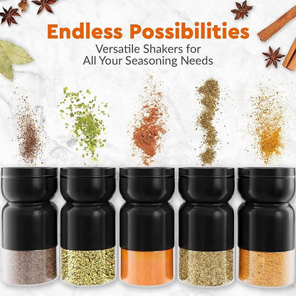 HOME EC Original Salt and Pepper Shakers Set with Adjustable Pour Holes - Black Salt Shaker and Pepper Shaker - Farmhouse Spice dispenser for salts, Ground peppercorn and spices