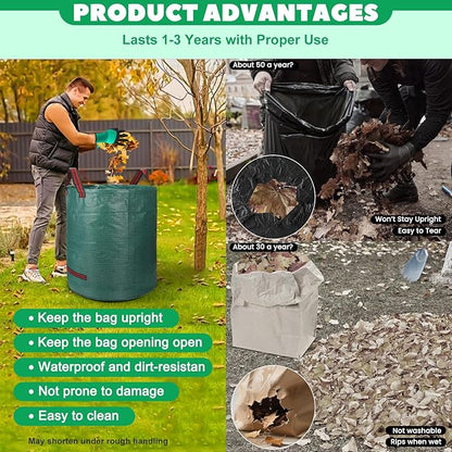 72 & 32 Gallon Reusable Yard Waste & Lawn and Leaf Bags with Handles - Tear Resistant PP Garden Trash Bags for Seasonal Cleanup, Patio, Lawn & Leaf Collection, Grass Clippings, Collapsible with Gloves