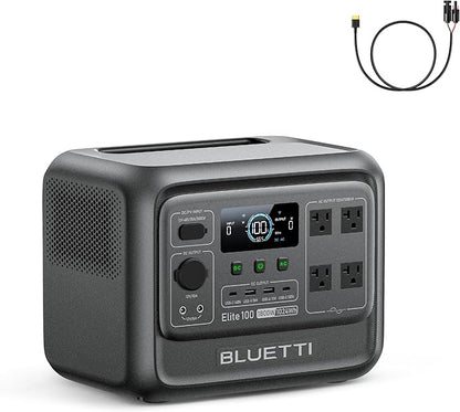 BLUETTI Elite 100 V2 Solar Generator and Solar Charging Cable, 1024Wh LFP Battery Portable Power Station w/ 4 1800W AC Outlets (3600W Surge) Backup, 35% Smaller for Camping, RV, UPS, Outages