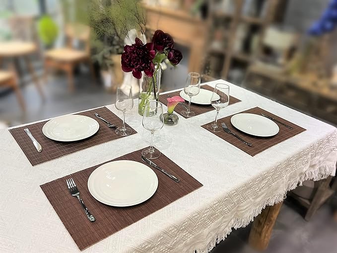 ANDSTAR Set of 8 Pcs Bamboo Placemats Sushi Rolling Mat Japanese Style Natural Anti-Slip Bamboo Placemats Washable Heat-Resistant Table Mats for Dining Room and Kitchen（Chocolate）
